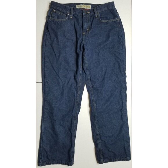 Cabela's Casuals Plaid Flannel Lined Blue Denim Jeans Women's Size 10 Short - Picture 1 of 16